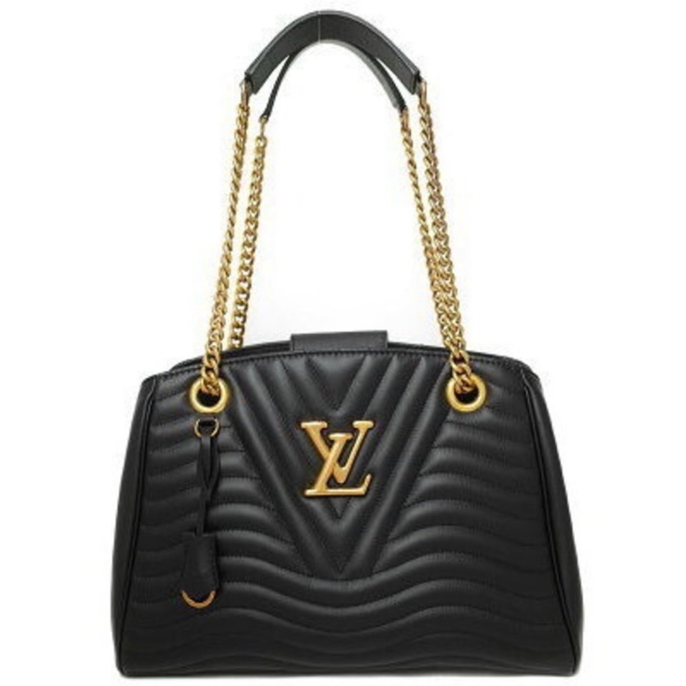 Louis Vuitton Black Calf Skin Shoulder Bag with Gold Chain and Logo (like New)